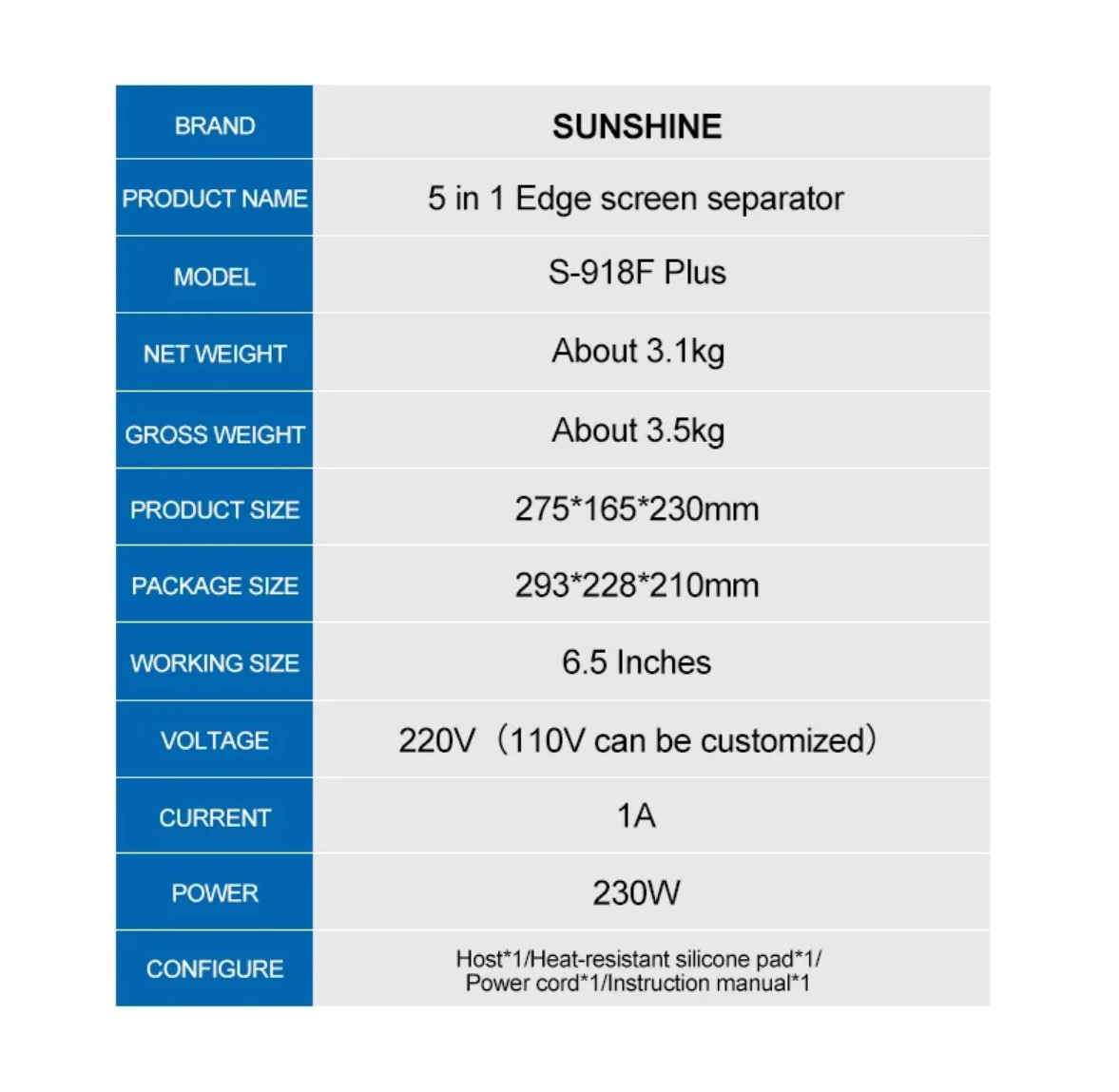 SUNSHINE S-918F Plus 5in1 Edge Screen Separator